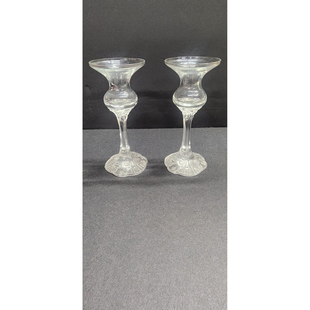 Pair Rosenthal Classic Rose German Clear Glass Crystal Candle Stick Holders 6"